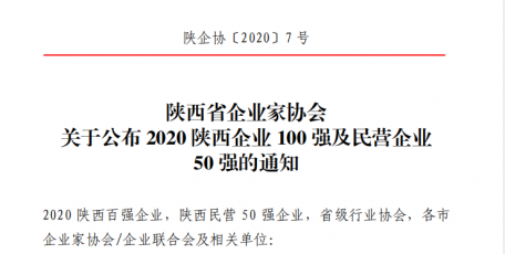 2020陜西企業(yè)100強(qiáng)及民營(yíng)企業(yè) 50強(qiáng)名單